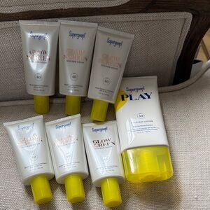 Supergoop! Glow Screen and Play Lotion Collection with Yellow Caps 7pc bundle
